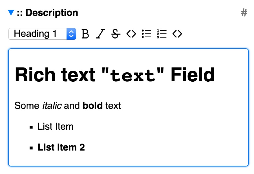 Rich text 'text' field