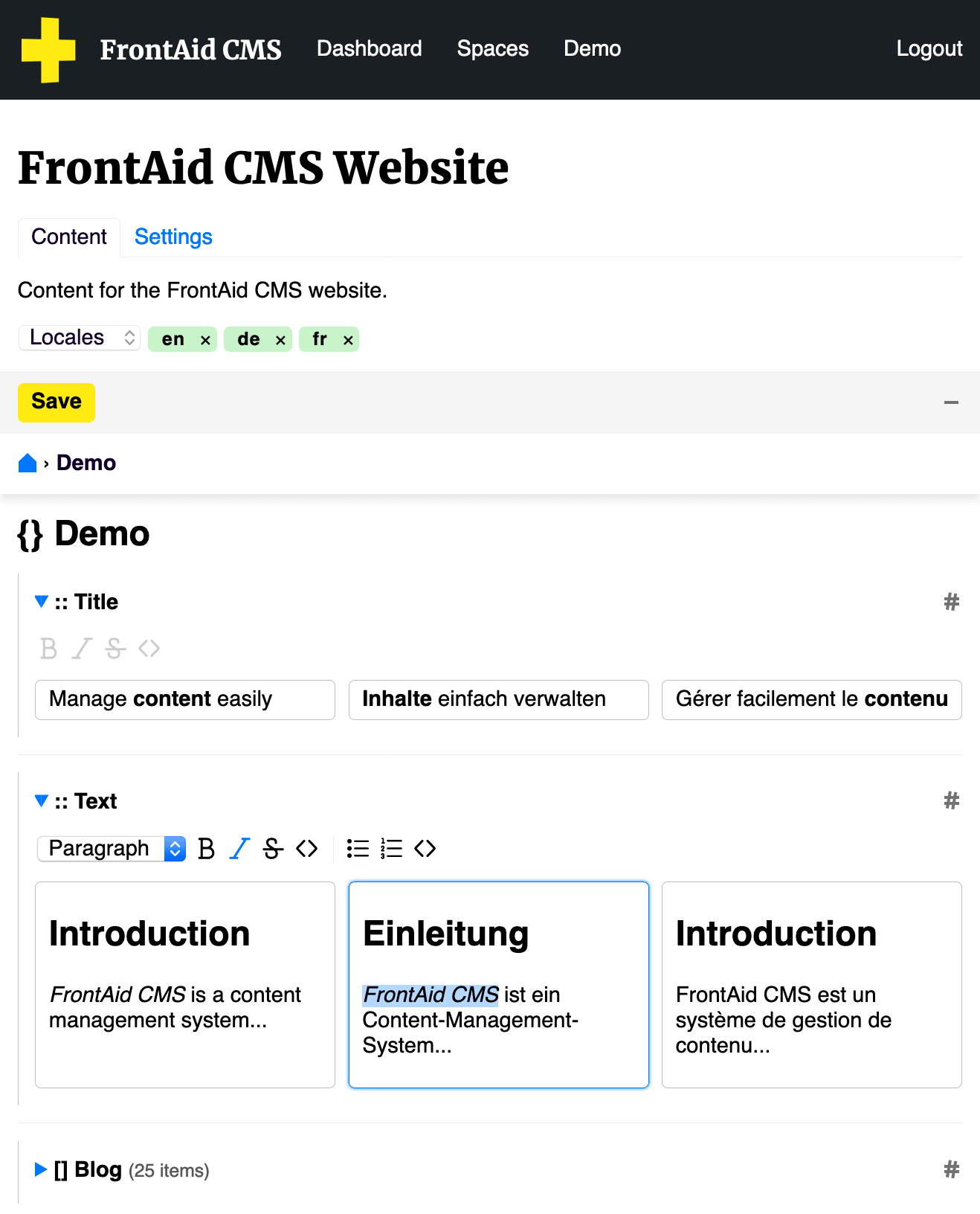 FrontAid CMS Screenshot